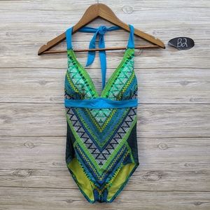 Prana Lime Green and Blue One Piece Swimsuit